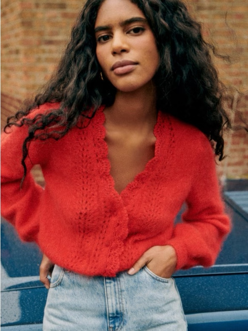 NWT Sezane Gilet Angelie Rouje Vif Bright Red Cardigan in Size XXS